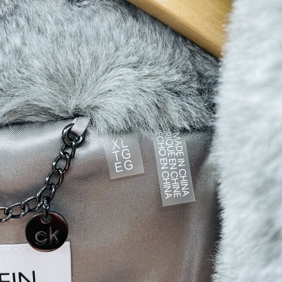 Calvin Klein Womens Size XL Soft Faux-Fur Mid-Length Anorak Coat in Gray $320 - Picture 5 of 10